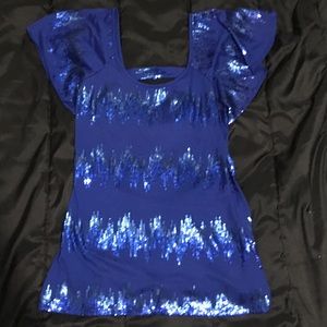 Degrees Colbalt Blue Sequin Bat Wing Short Sleeve